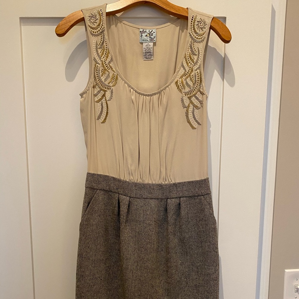 Anthropologie silk/wool embroidered winter dress